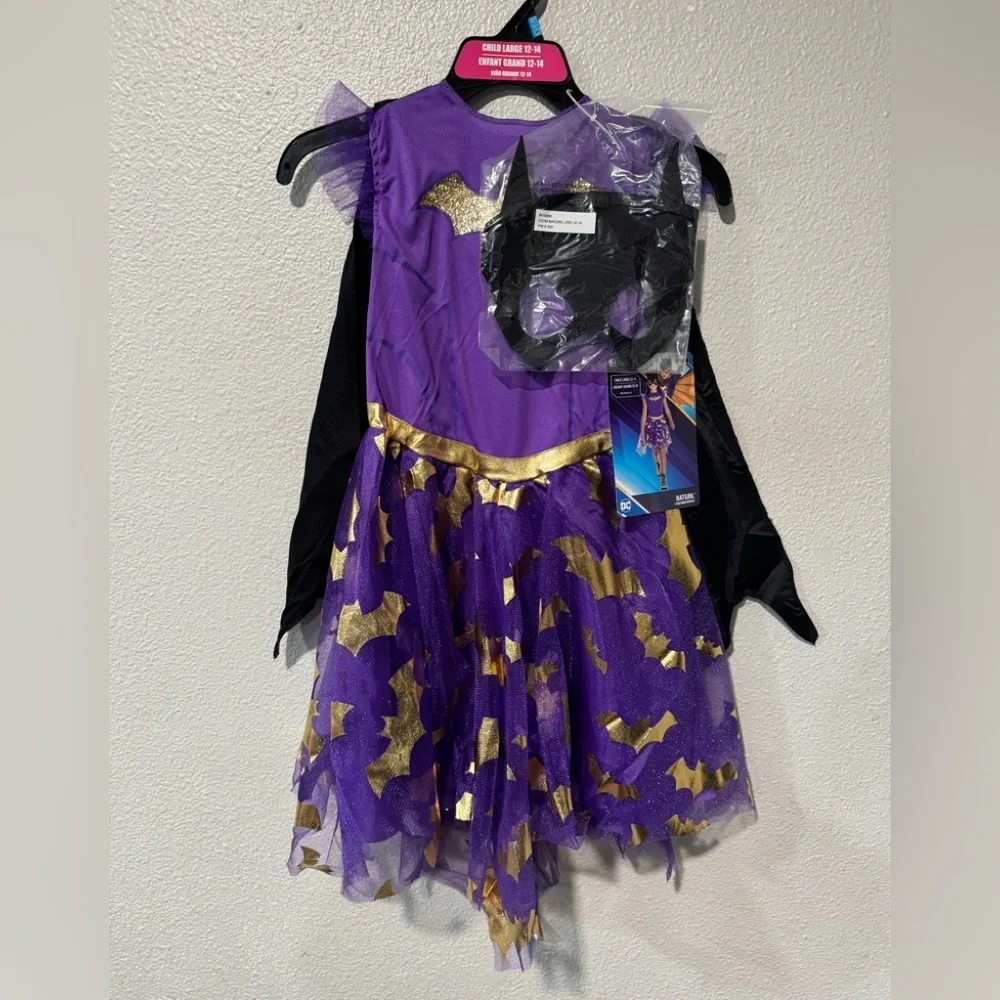 DC Glitter Bat Girl Halloween Costume dress and mask for Girls size large